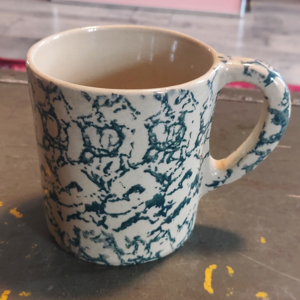 Robinson Ransbottom Pottery Blue Spatterware Stoneware Mug Roseville Ohio RRP Co